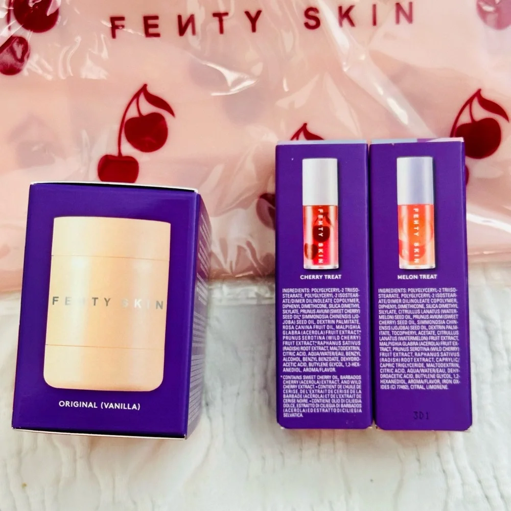 Fenty Beauty Fenty Skin Plush Puddin and Fruit Quenchers Lip Oil Four Piece Set